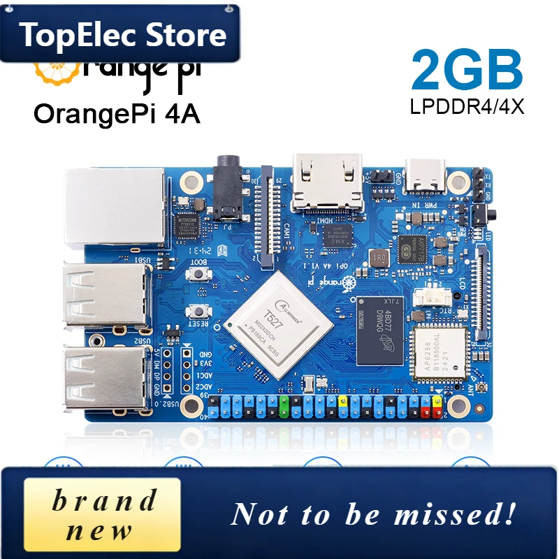 TopElec Orange Pi 4A 2GB RAM Allwinner Mini PC WiFi+BT5.0 BLE M2 NVMe SSD 2TOPS NPU Single Board Computer Run Ubuntu Debian Andr