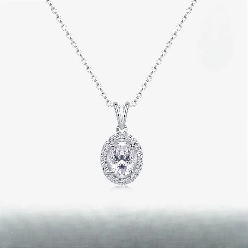 

Ожерелье-чокер с овальным муассанитом 1.5 карата цвета D для женщин, из стерлингового серебра 925 пробы, гипоаллергенное, с подвеской, модное, для многослойного ношения, подарок