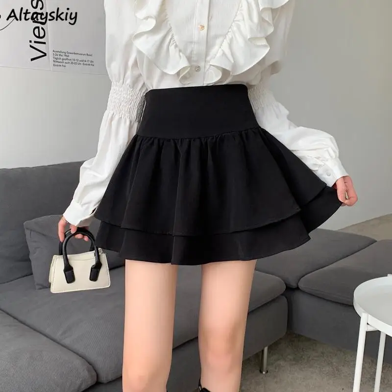 

Black Skirt Women Folds Korean Fashion Sweet High Waist A-line Mini Loose All-match Preppy Elegant Streetwear Y2k Ulzzang Юбка