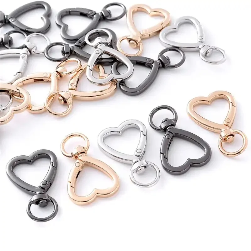 6Pcs Plated Heart Shape Rotation Lobster Alloy Spring Buckle Clasps Key Ring Holder Hook Carabiner for Jewelry Making Key Chains