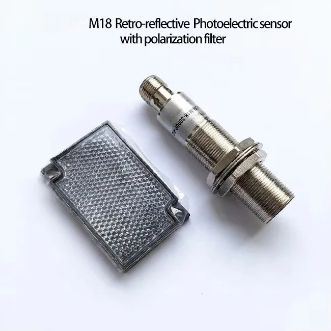 M18 Polarized Retro-reflective Photoelectric Sensor Metal Housing 1m Range Mirror Switch For Transparent Objects