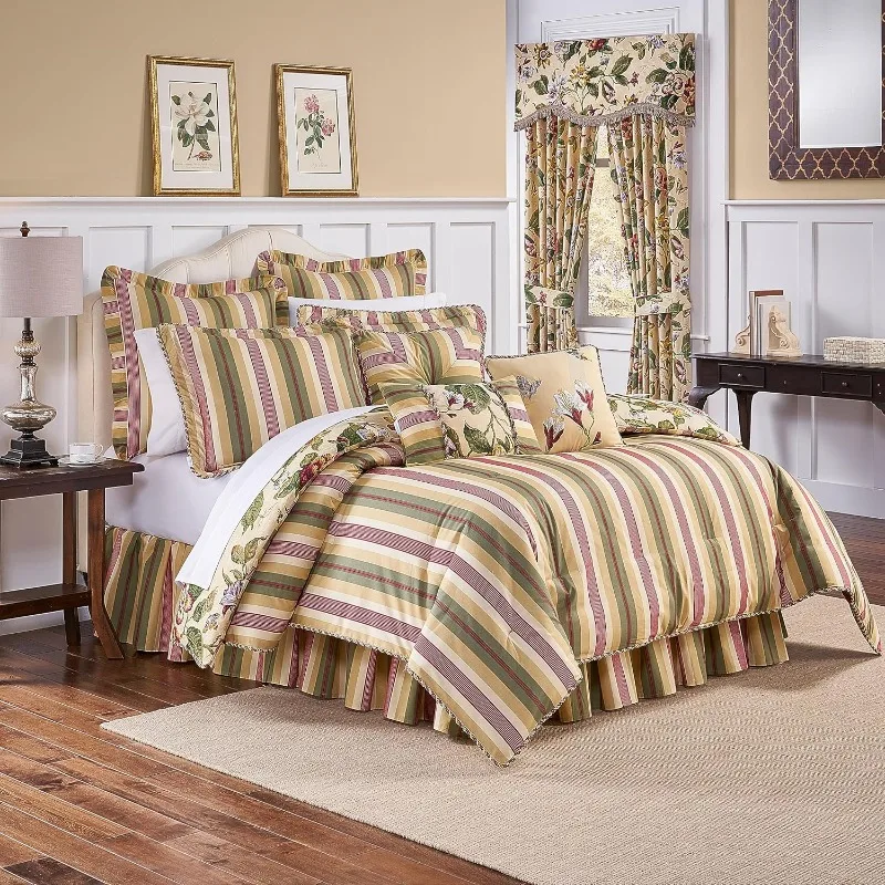 Laurel Springs Modern Farmhouse Floral 4-Piece Reversible Comforter Set, King, Parchment