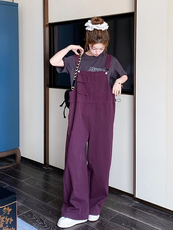 

Spring 2025 Women's Purple Overall Pants Faionable Waist-Cinching Design Anti-aging Onesie Commute Low Waist Long Pants