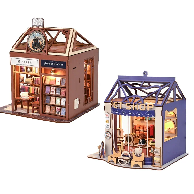 Animação kawaii micro mundo livro casa diy cabine artesanal pequena casa modelo montado blocos de construção brinquedo casa presente aniversário