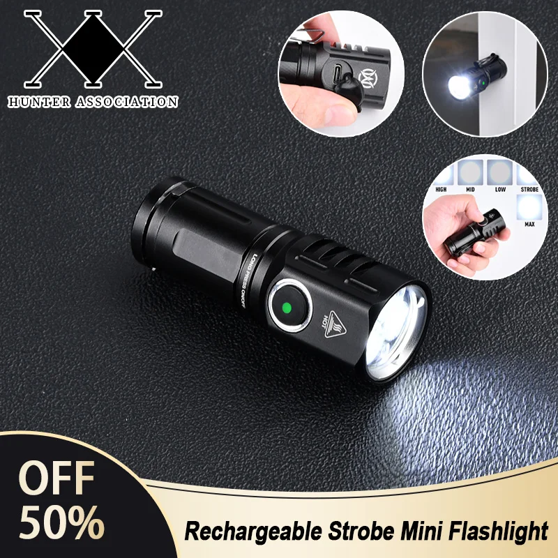 WADSN Adjustable Brightness Strong Magnet  Rechargeable Strobe MINI Flashlight Powerful High Lumens Type-C USB Camping Light