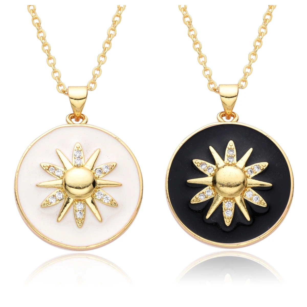 Minimalist Gold Color Sun Charms Micro-inlaid CZ Ig Necklace for Women Black White Sunflower Chain Pendant DIY Jewelry Wholesale