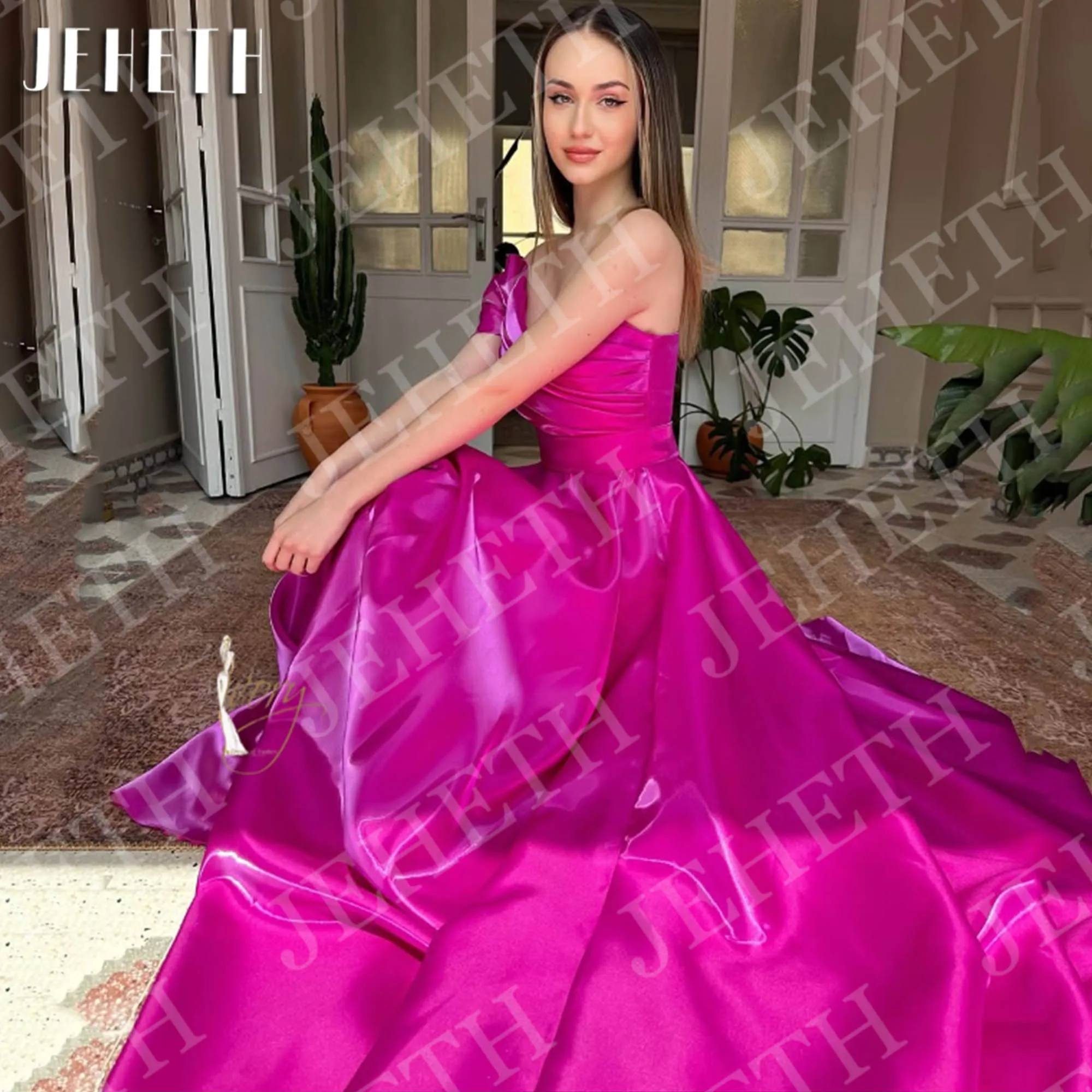 JEHETH One Shoulder Prom Dresses Long Satin Evening Gowns Elegant A Line Woman Graduation Dress Customized فساتين حفلة موسيقية - Image 3