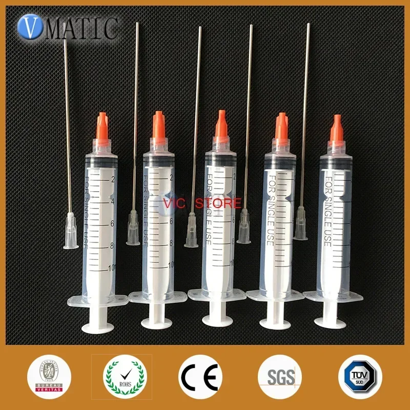 Free Shipping Non Sterilized 5 Sets 10cm 100mm Tube Length 16G Blunt Tip Needle 5Pcs 10cc/ml Plastic Syringe & Stopper