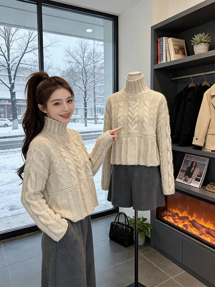 

Trendy Lazy Sle Women's Knitted Sweater Spring Autumn New Small Size Ele Inner Wear Twist Knit Base irt Casual Faion