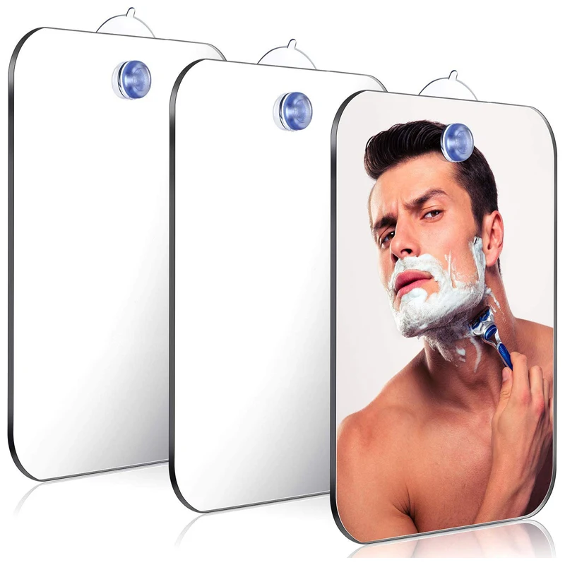 1Pcs Acrylic Bathroom Fog Free Mirror With Wall Suction Shower Mirror Man Shaving Women Makeup Unbreakable Portable Traveling