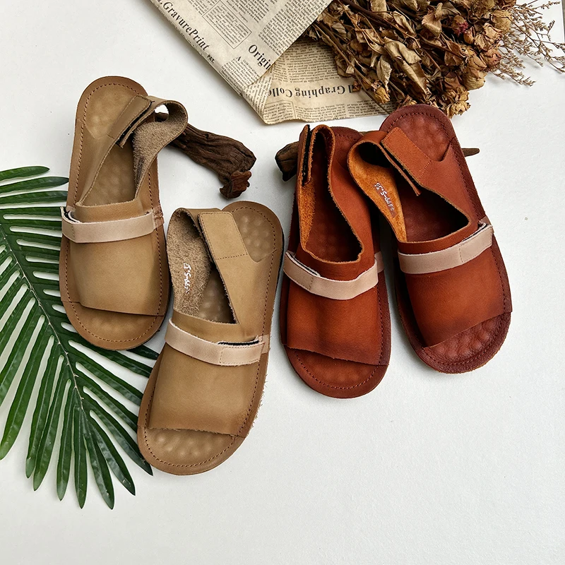 Careaymade-New Hot Genuine leather soft surfaces comfortable handmade women's sandals,Summer cowhide massage sole Roman sandals