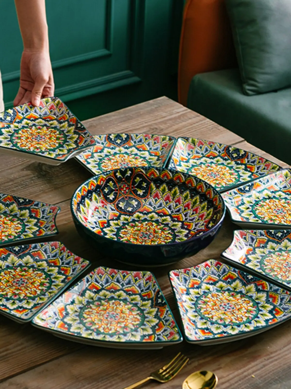 Reunion Platter Tableware Combination Set Household Vegetable Plate Chinese New Year Round Table Ceramic Plate