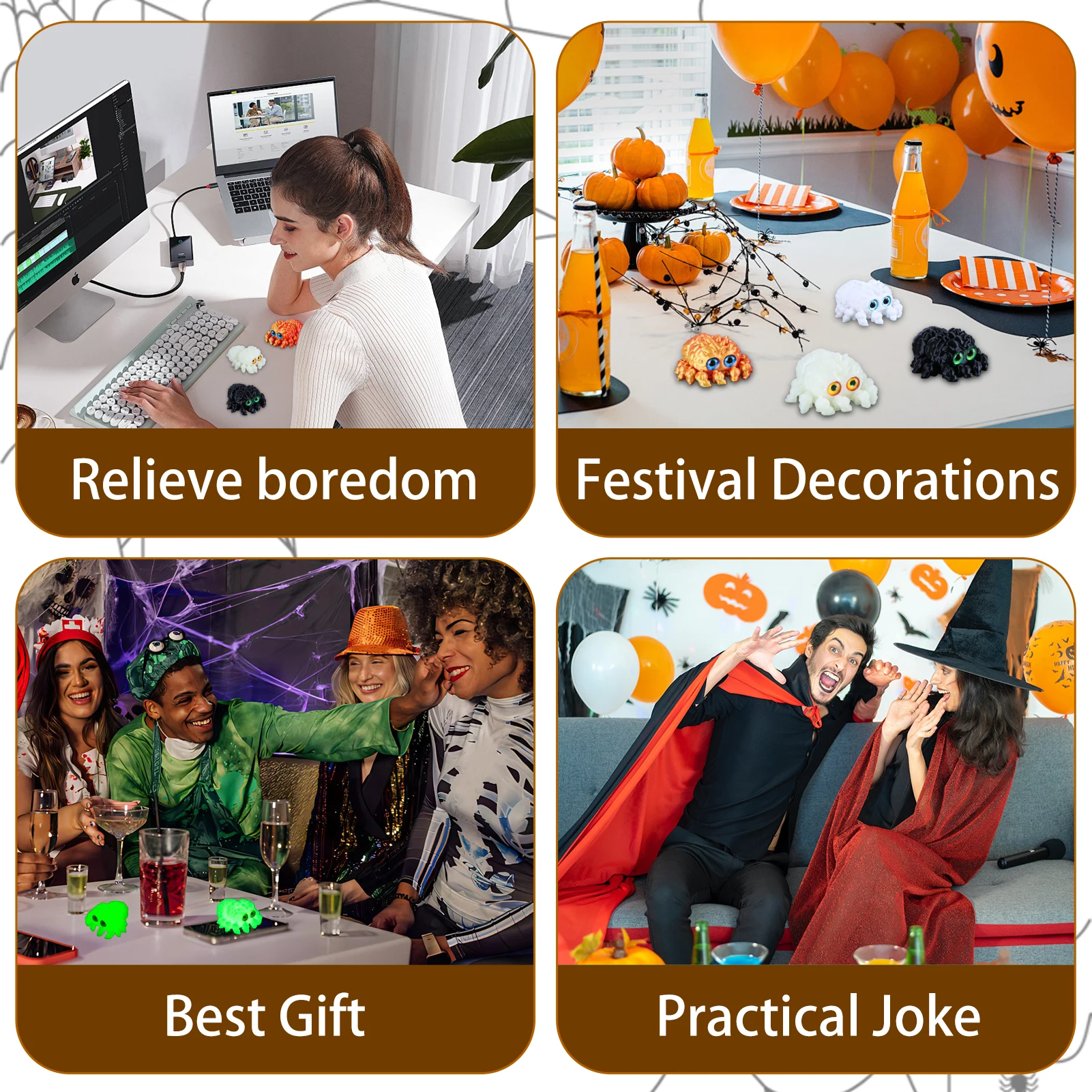 4 قطع عنكبوت مطبوع ثلاثي الأبعاد مع 10 أرجل متحركة وعيون واقعية - ديكور مكتب رائع مخيف، سلسلة مفاتيح، سحر حقيبة، هدية فريدة من نوعها للهالوين #6