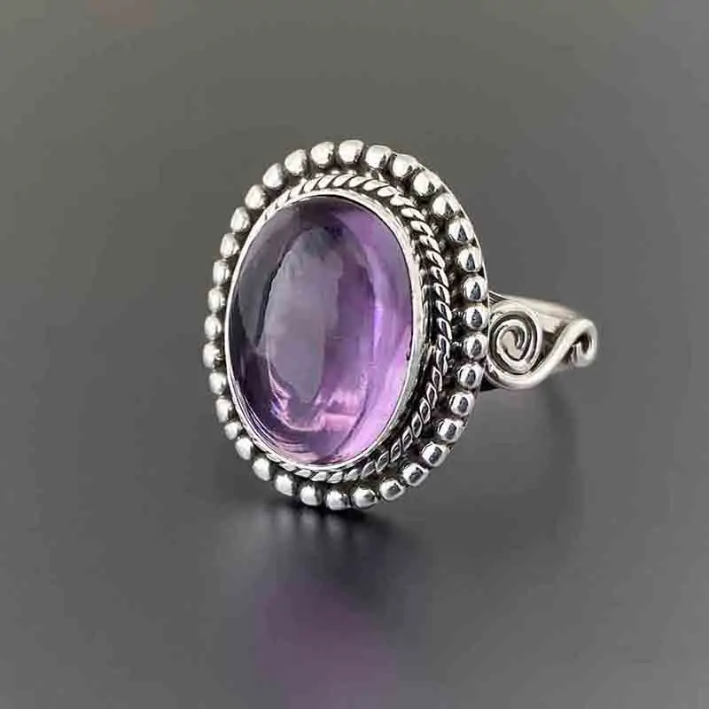 Huitan große ovale lila Nachahmung Mondstein Ringe Anti Silber Farbe Vintage Finger Accessoires für Frauen Party Geschenk neuen Schmuck