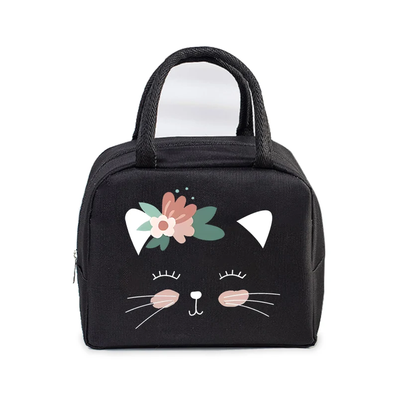 Women Men Oxford Lunch Bag Cartoon Cat Series Graphics Portable Insulated Thermal Bag School Teacher Student Lunch Box Handbag