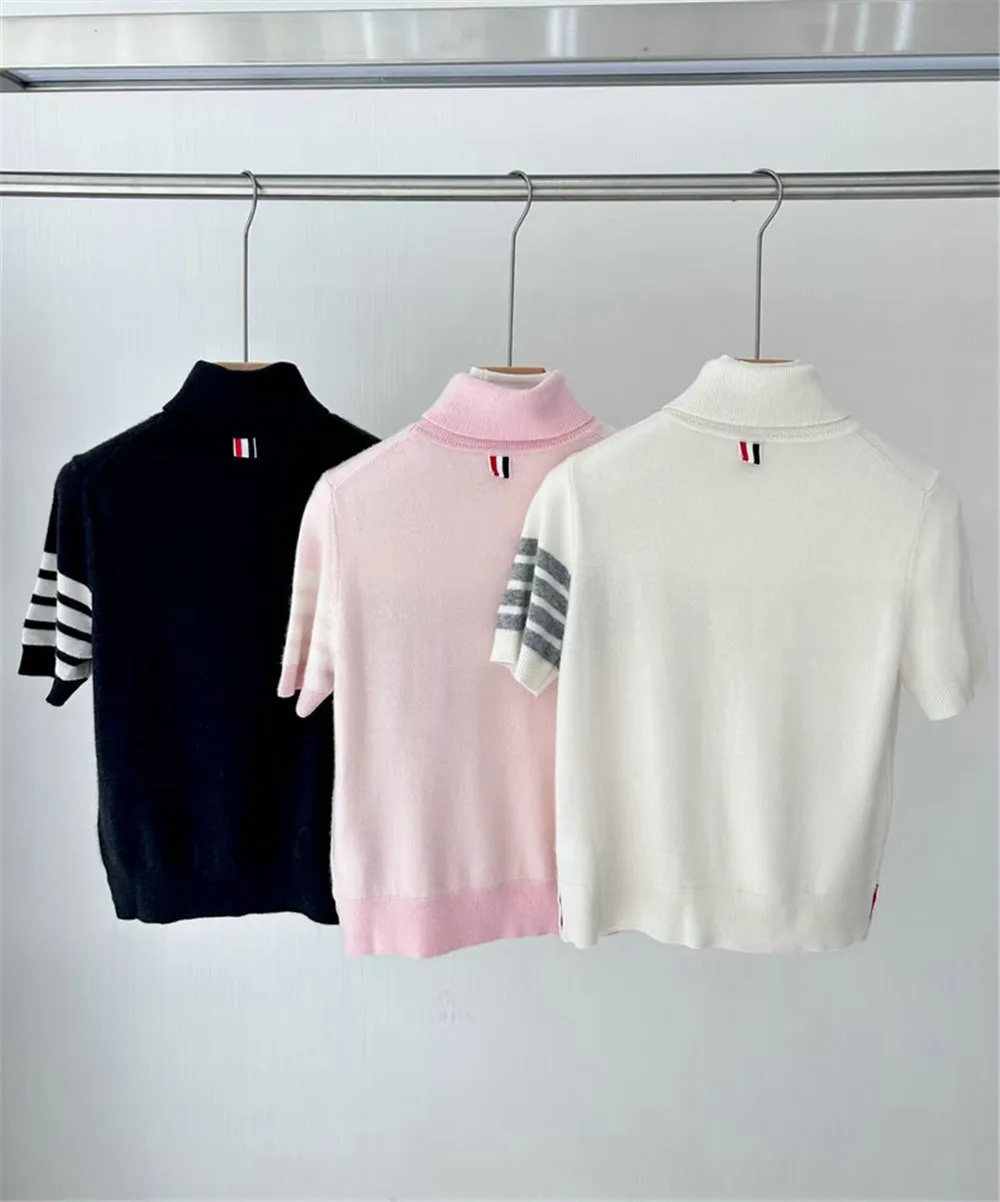 Women's 25 Autumn/Winter New High Collar Cashmere Short Sleeve Knitted Top