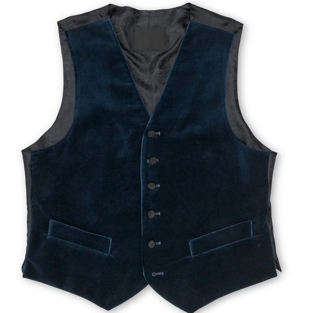 Men's Vest  Slim Fit V-neck Velvet Sleeveless Navy Blue Tops Male Clothing Business Waistcoat For Wedding chaleco hombre