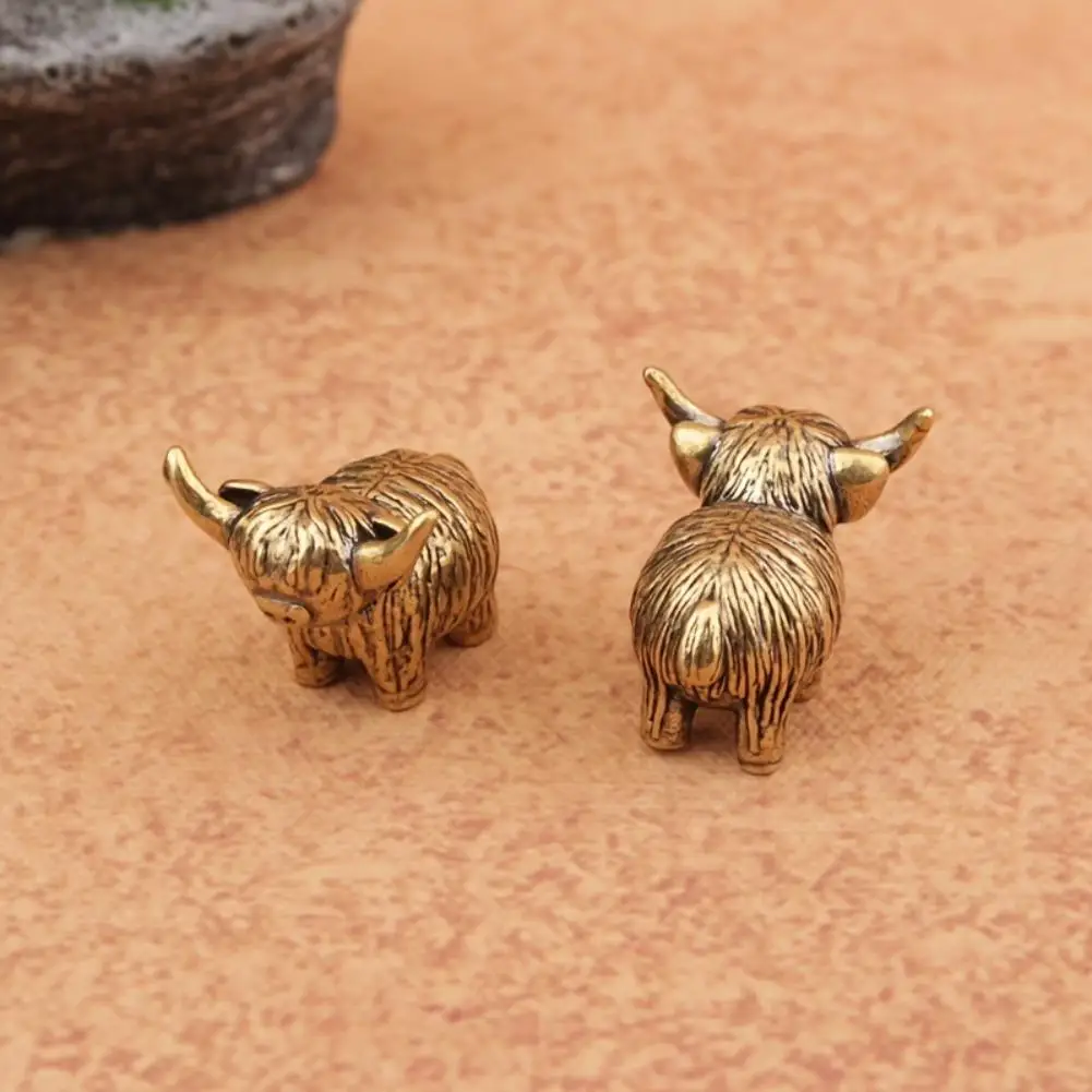 3Pcs Vintage Brass Highland Cow Figurine Long Horn Small Yak Statue Miniature Animal Desk Ornament Home Decor Gift