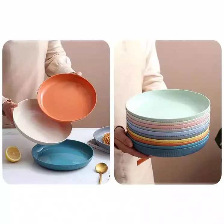 1pcs Nordic Wheat Straw Plates FruitPlate Vegetable Plates Plastic Bone Spitting Plate Dry Fruit Plate Tableware LargePlates