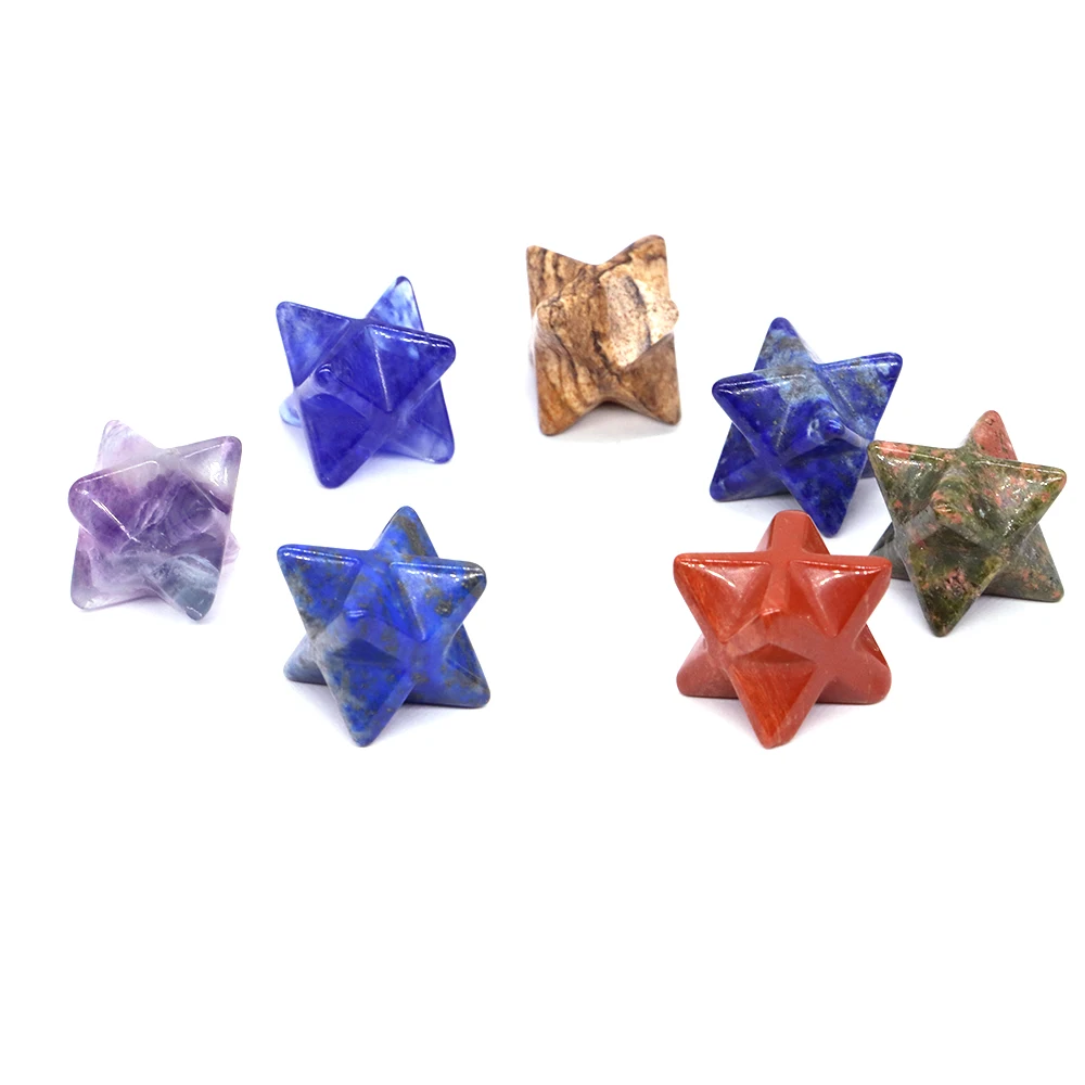 13mm Merkaba Star Natural Quartz Stone Wiccan Reiki Healing Crystal Energy Chakras Gemstone Protection DIY Jewelry Making Crafts