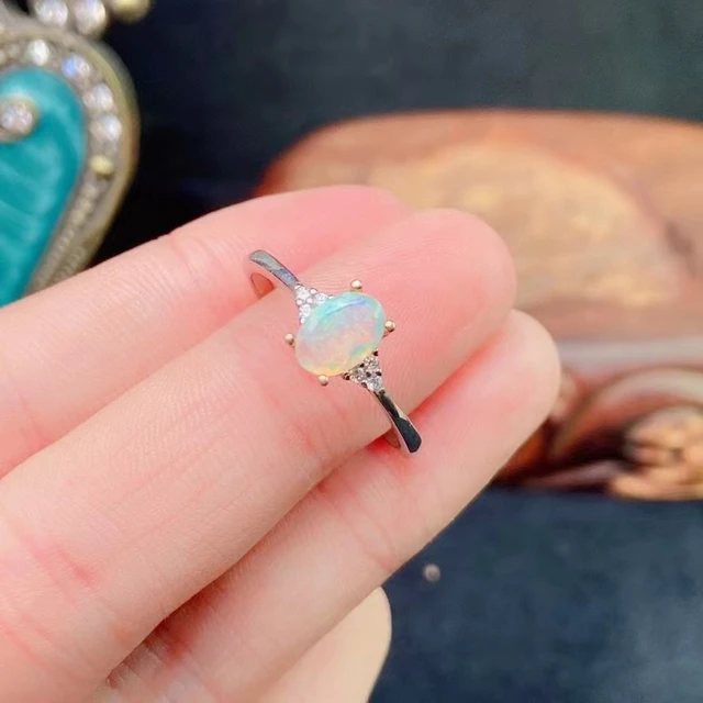 Hotsale Opal Ring for Young Girl 5mm 7mm 100 Natural Opal Silver Ring October Birthstone 925 Silver Opal Jewelry AliExpress