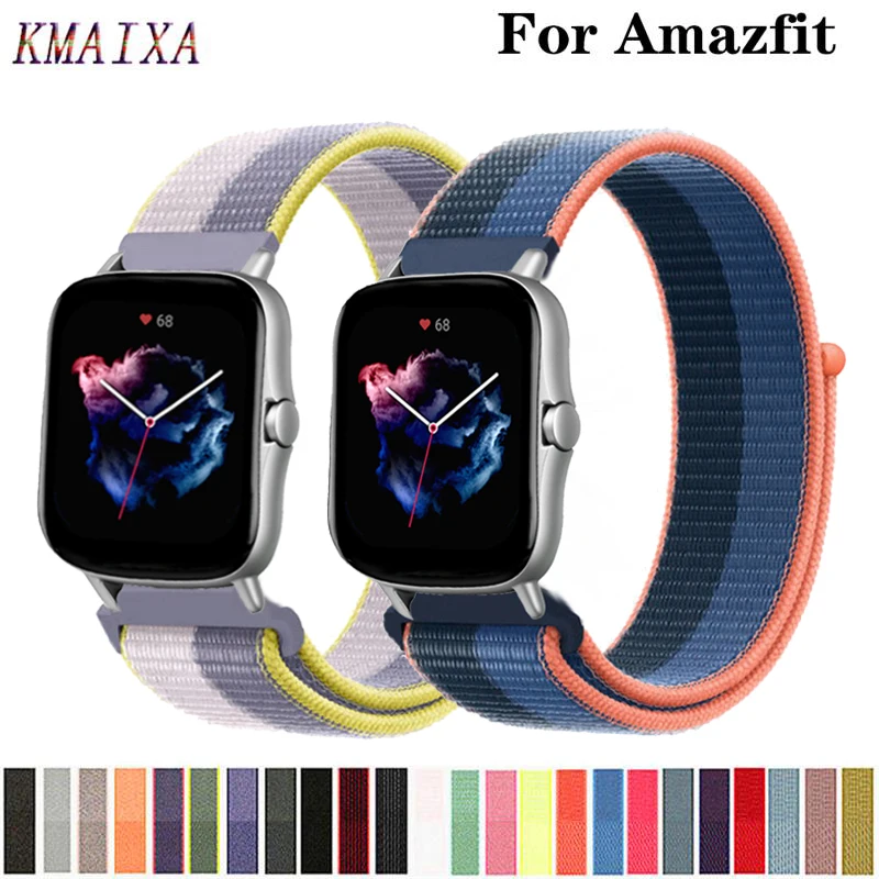 20/22mm Watch Band For Amazfit GTS/2/2e/GTS2 Mini/GTR 42mm/47mm/GTR2/2e/stratos 2/3 Sport Nylon Loop Bracelet Amazfit bip strap