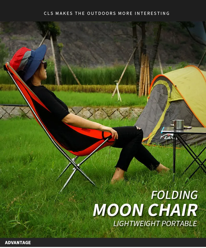 Silla plegable para acampar al aire libre, silla portátil de tela Oxford con forma de luna para acampar, pescar, barbacoa, Picnic, playa, asiento