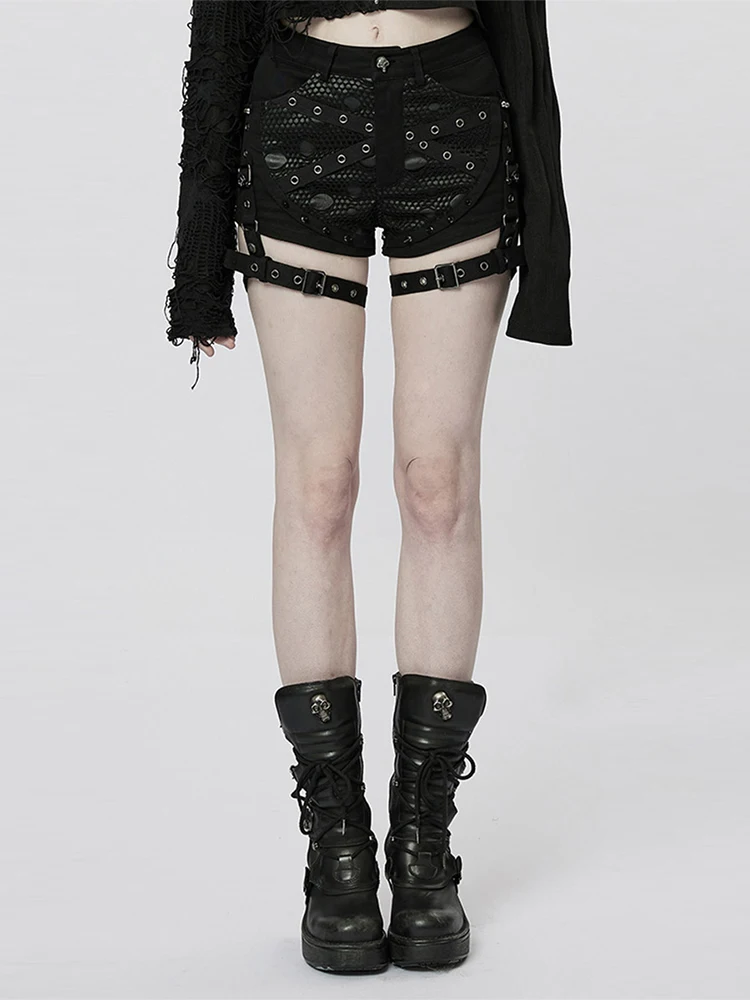 

PUNK RAVE Punk Style Women's Short Jeans Summer New Loose mid Waist A-Line Black Hole Slimming Denim Shorts Straight Leg Pants