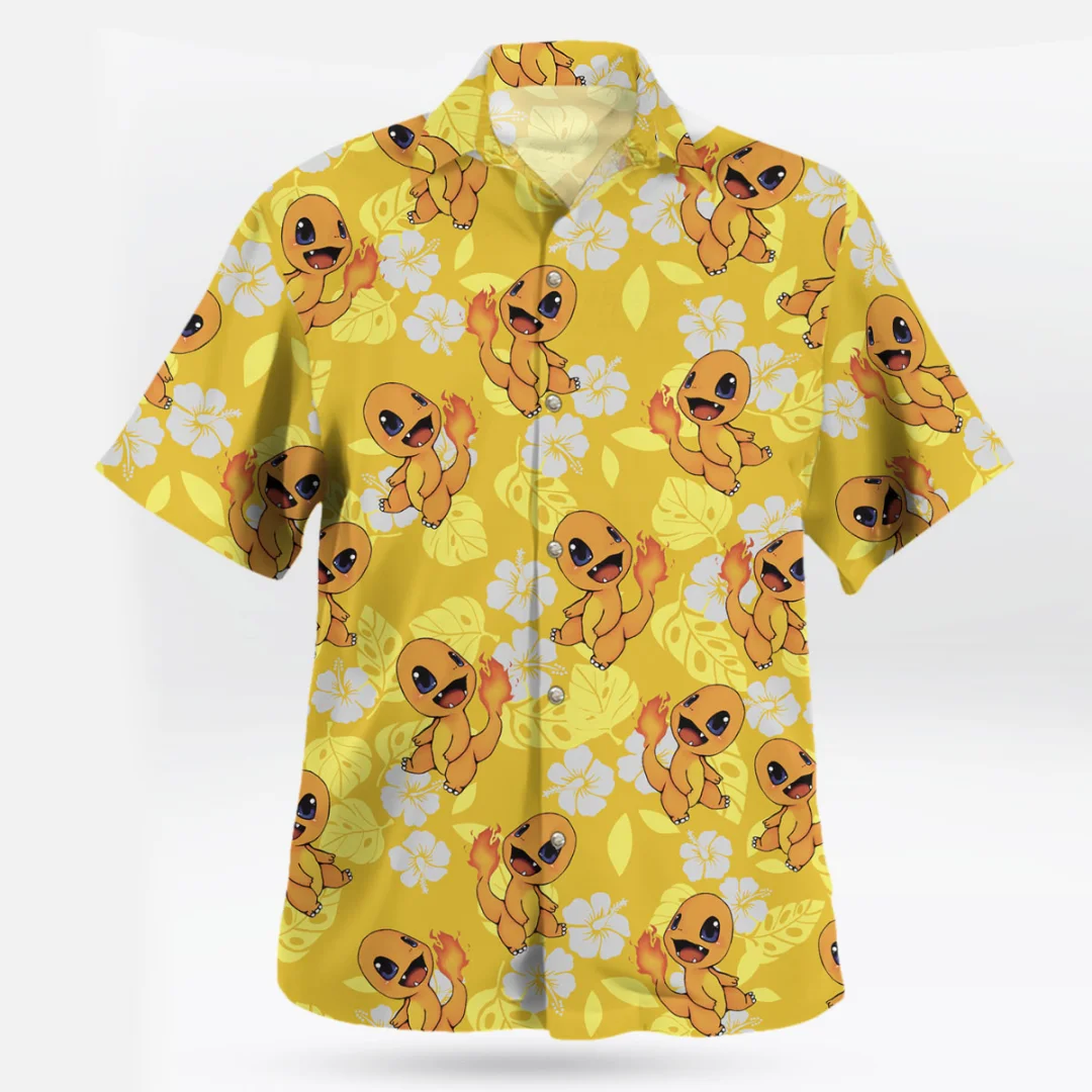 

Гавайская рубашка Charmander Pokemon, тропическая рубашка Aloha с огненным принтом, летняя спортивная мужская футболка, детская одежда, футболка Y2k для женщин