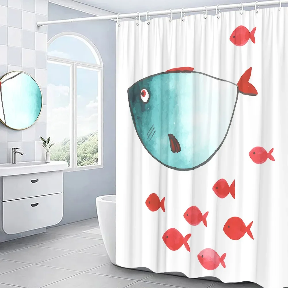 Cartoons Animals Shower Curtains Cute Dinosaurs Fish Funny Cats Dogs Paw Prints Bathroom Decor Accessories Fabric Bath Curtains