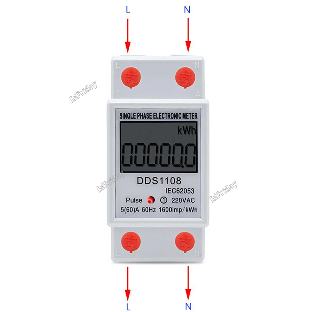 1pcs LCD Single Phase Electric Energy Meter KWH AC Digital Watt-Hour Meter 220V 60A 50Hz Electric Din Rail