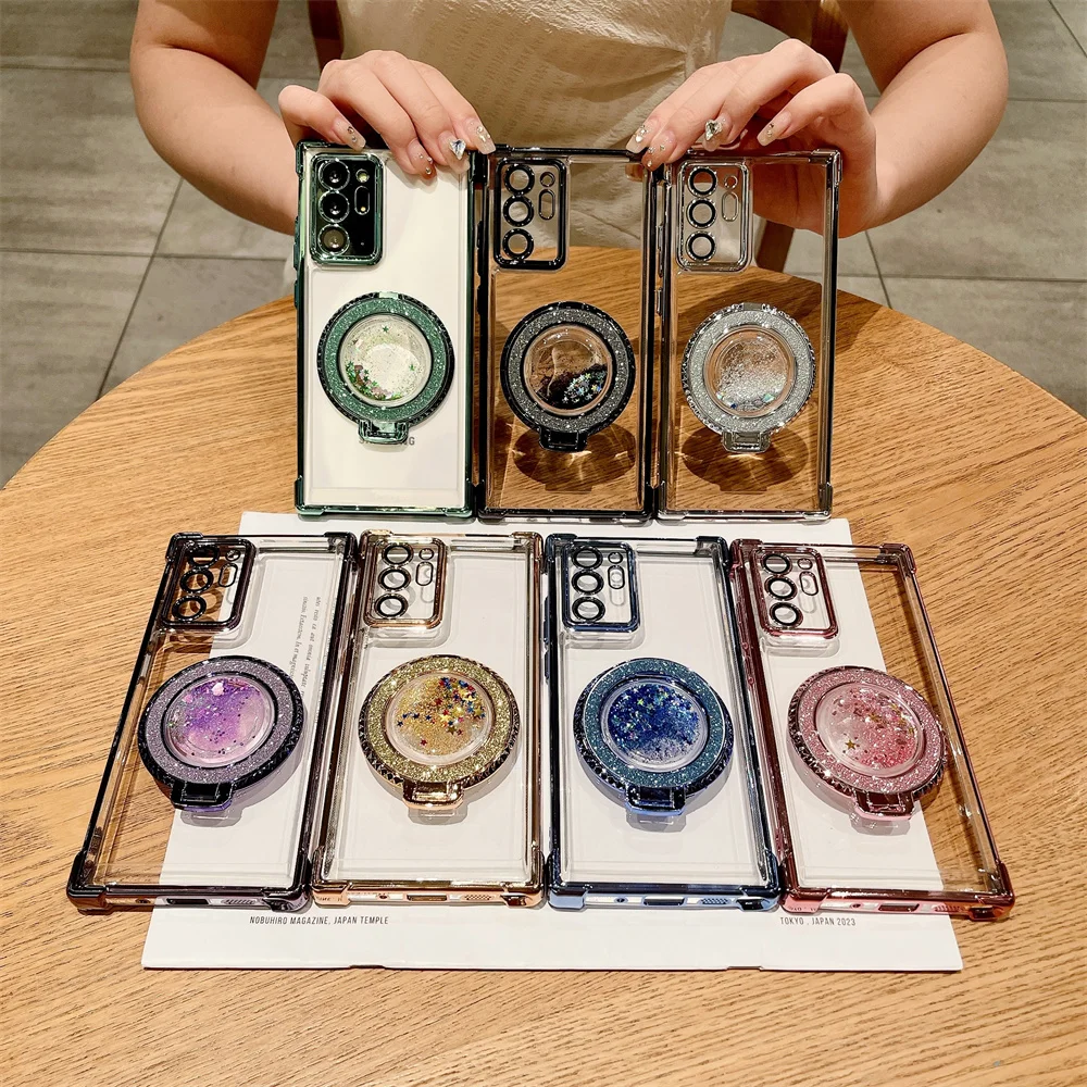 For Samsung S24 Ultra Quicksand Bracket Magsafe Case for Samsung Galaxy S23 FE Ultra S22 Plus A55 A54 A25 Airbag Plating Cover