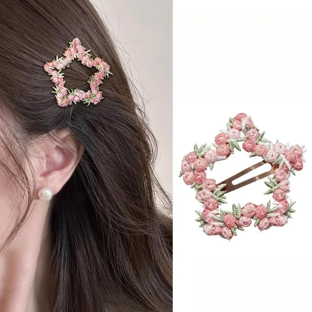 

Sweet Pink Flower Lace Hair Clips for Women Atmosphere Side BB Headwear Summer Heart Star Hairpins Hair Accessories Заколки