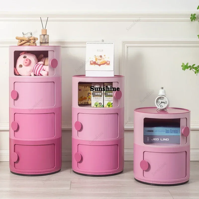 Bedroom Round Nightstands Kawaii Pink Plastic Pretty Bedside Table Aesthetic Small Space Table De Chevet Living Room DecorateY