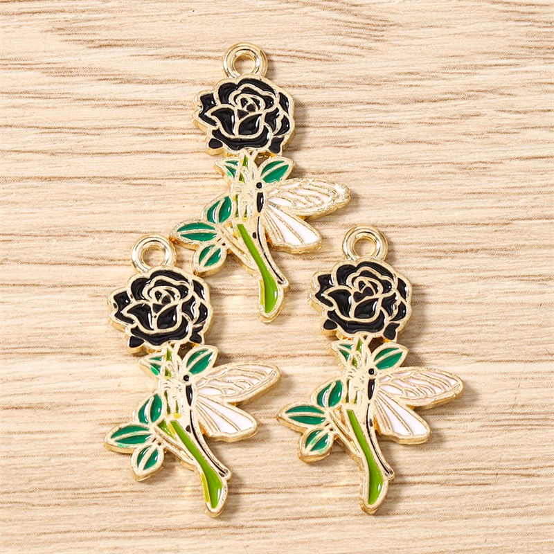 10 Stück 18x28mm Niedliche Emaille-Rosenblüten-Anhänger für Schmuckherstellung, Halsketten, Ohrringe, Armbänder, DIY-Bastelzubehör – Detail 5