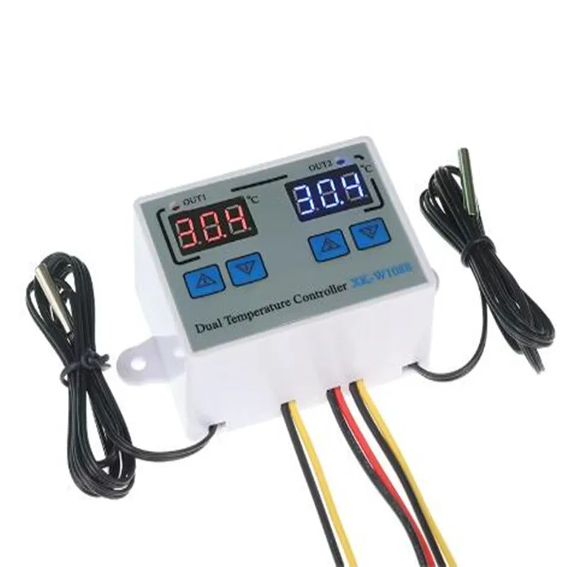 XK-W1088 AC 220V 12V 24V Digital Display Dual Thermometer Temperature Controller Smart Thermostat Incubator Control Dual Probe