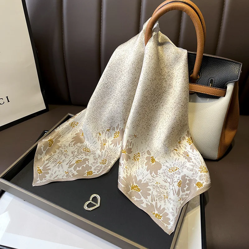 

Spring and Autumn thin sweet champagne small floral square scarf fashion casual silk scarf headband headgear women