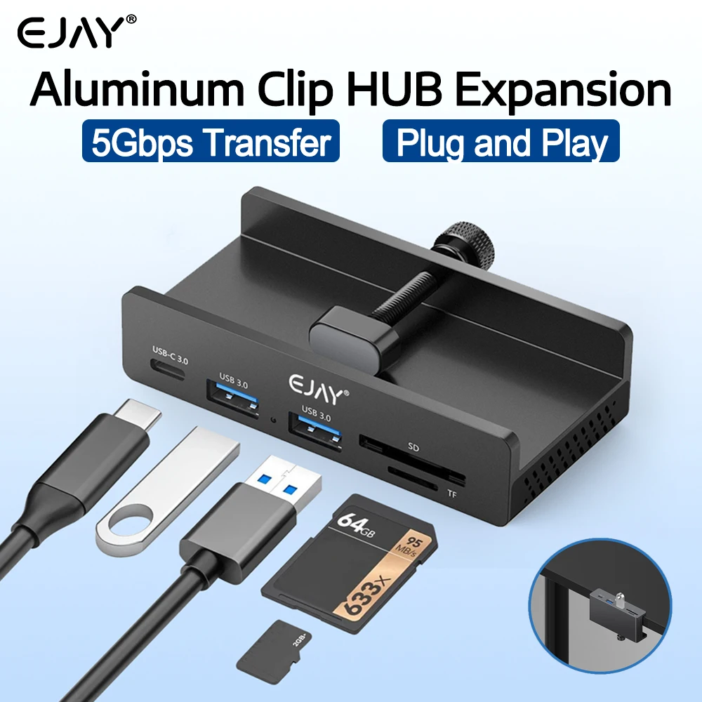 EJAY USB HUB USB 3.0 Splitter Adapter with Power Supply High Speed Data Transfer For MacBook Pro iMac Pro Laptops Accessories
