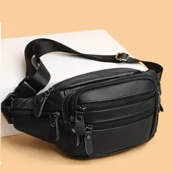 Fashion Men Genuine Leather Fanny Bag for Phone Pouch Male Leather Messenger Bags Brand Fanny Pack Male Travel Waist Bag Men