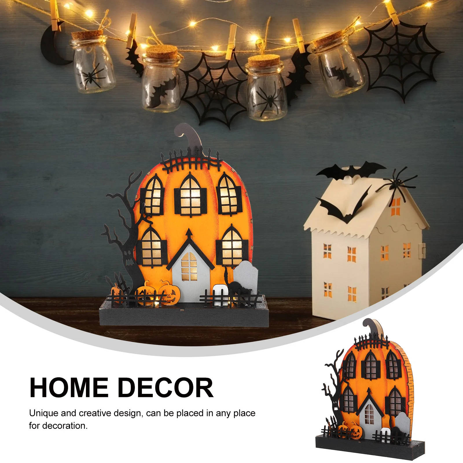 

Wooden Pumpkin House Home Decor Unique Design Bright Color Not Damaged Tabletop Adornment Party Supply Photo Prop Mini