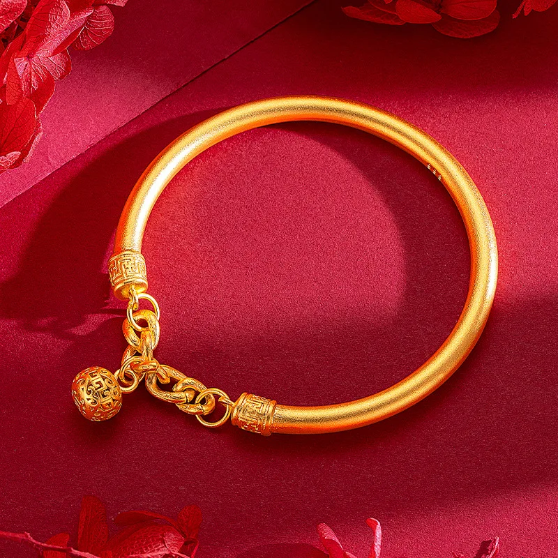 9999 Real Gold 24K Ancient Palace Bell Chain Bracelet Gold Heritage Ancient Palace Bell Bracelet Female