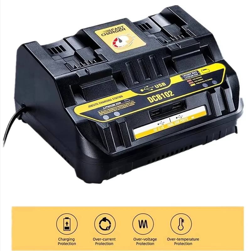 DCB102 Charger Rapid 2 Slide Port 4A Charging Current USB 2A DCB200 DCB140 For Dewalt 10.8V 14.4V 18V 20V 60V Lithium Battery