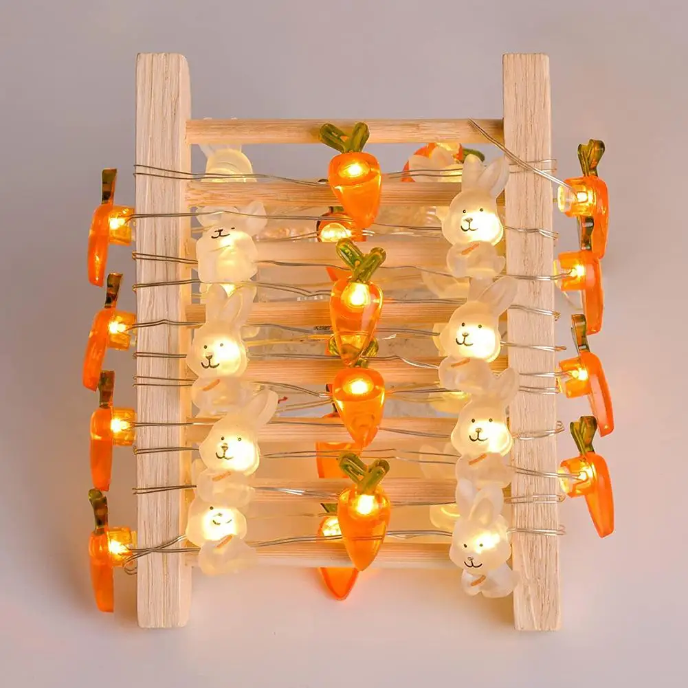 Guirnalda de luces LED de conejo de Pascua para decoración del hogar, suministros de luz de conejo de zanahoria, regalos felices de Pascua, recuerdo de fiesta, nuevo