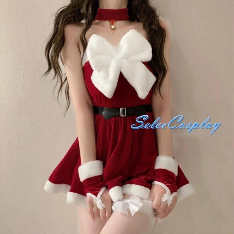 Sexy Christmas Costumes for Women Santa Claus Cosplay Holiday Party Performance Clothing Socks Uniform Live Streaming Cloth