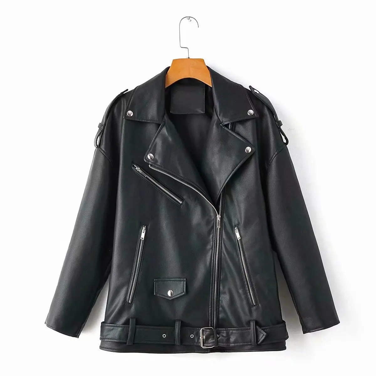 

Women Jacket PU Leather Long Sleeve Lapel Retro Coat Motorcycle Streetwear Women Jacket Tops