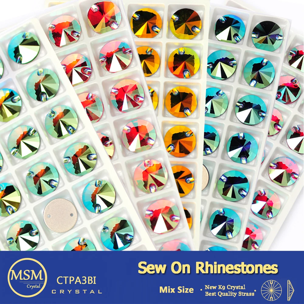 

New SW Colors AB Rivoli Sew On Rhinestones Crafts Glass Strass Sewing Crystal for Garment Figure Skating Suit Decorations