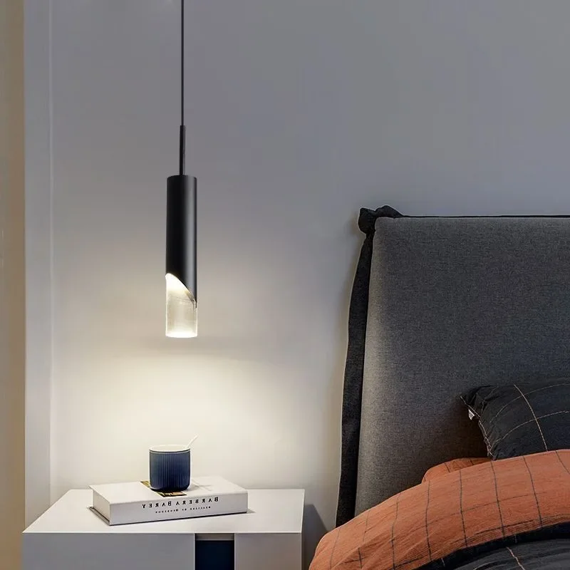 Modern Simple Pendant Light Black Circular Column Hanging Lamp Home Decor Bedroom Bedside Dining Table Led Ceiling Chandelier