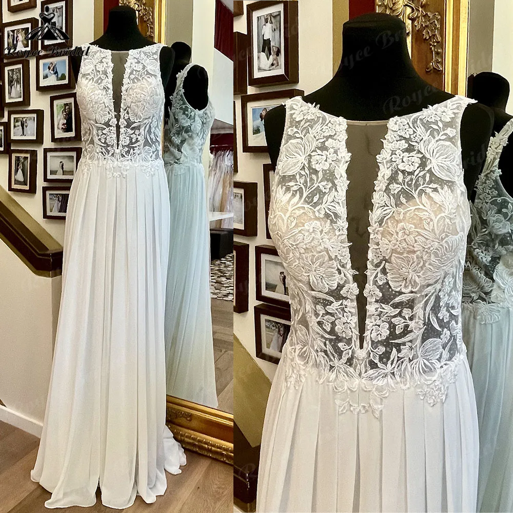 Elegant Women Lace Bodice Chiffon Boho Beach Sleeveless Wedding Dress Open Back 2025 Bridal Gown abito da sposa Customzied