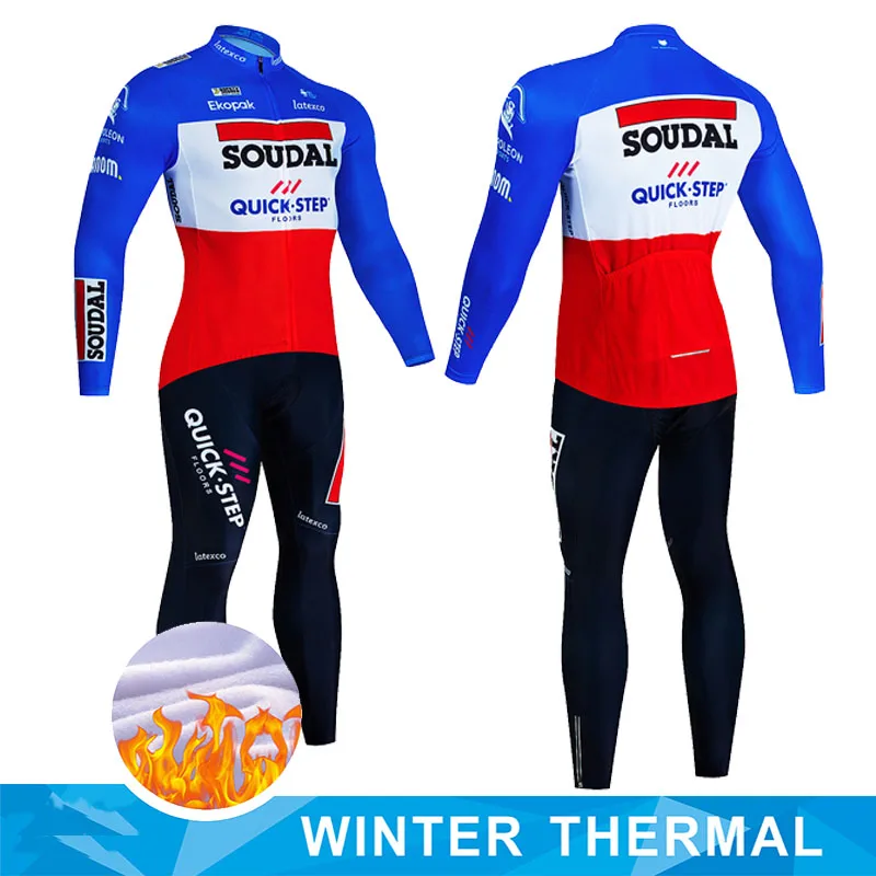 Winter Cycling Jersey Set QUICK STEP Thermal Fleece Cycling Clothes MTB Bicycle Clothing Keep Warm Mountain Bike Cycling Wear