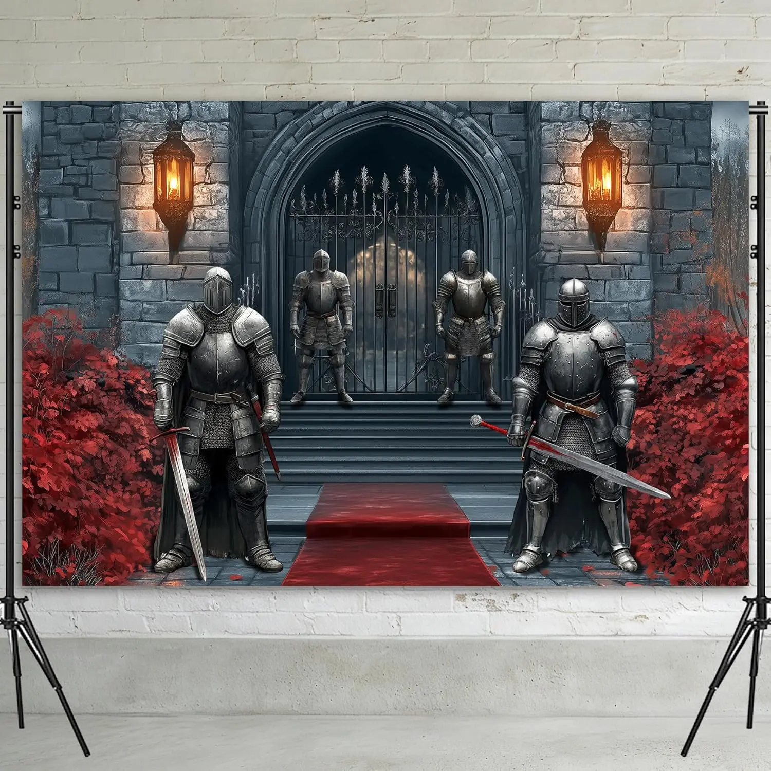 Large Fantasy Tapestry Wall Decor Medieval Knights Warrior Artwork Epic Dungeon Portal Room Hanging Man Cave Print